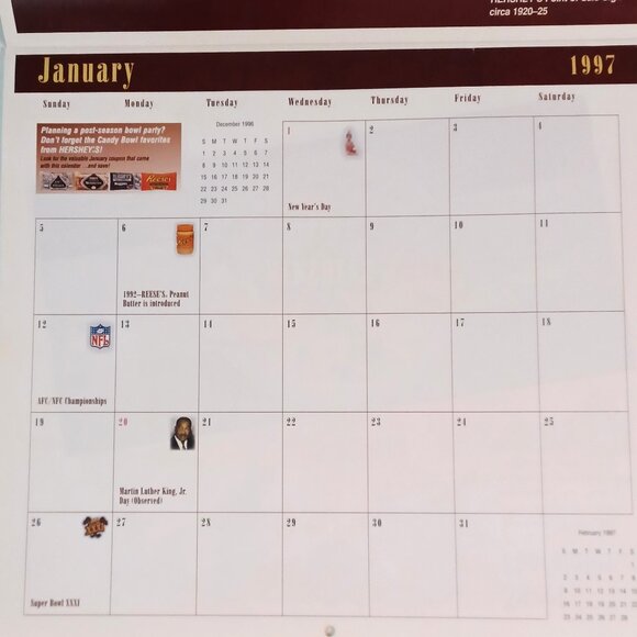 Vintage 1997 Hersheys Chocolate Calendar Days Same as 2025 - Picture 3 of 7